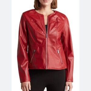 Tahari Women's Red Faux Leather Jacket